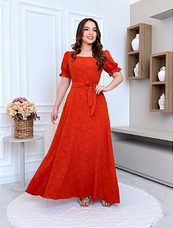 Vestido Longo Tecido Decote Quadrado 9053