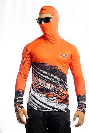 Camisa de Pesca Ninja BRK com Capuz Grunge Laranja com UV50 +