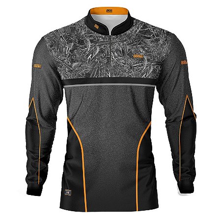 Camisa de Pesca BRK Camuflado Cinza e Laranja com UV50 +