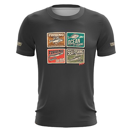 Camiseta Casual de Pesca BRK Cinza Fishing Stories com UV50 +