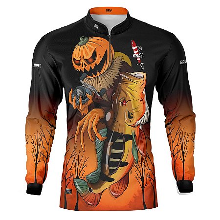 Camisa de Pesca BRK Halloween Tucuna Abóbora com UV50 +