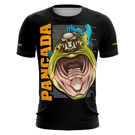 Camiseta Casual de Pesca BRK Preta Tucunaré Pancada com UV50 +