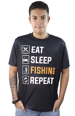 Camiseta Casual de Pesca BRK Eat Preta com UV50 +