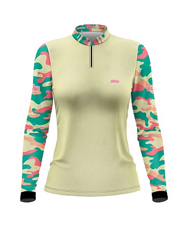 Camisa de Pesca BRK Feminina Camuflada Bege com UV50 +