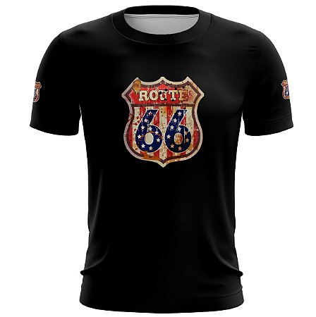 Camiseta Motociclista BRK Preta Route 66 U.S com UV50 +