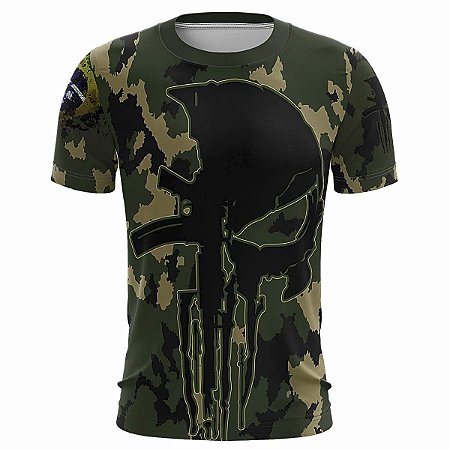 Camiseta Militar BRK Caveira Camo Verde com Proteção Solar UV50+