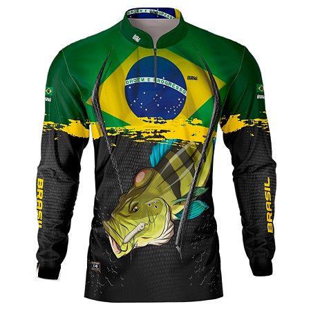 Camisa de Pesca BRK Black Tucuna Brasil com UV50 +