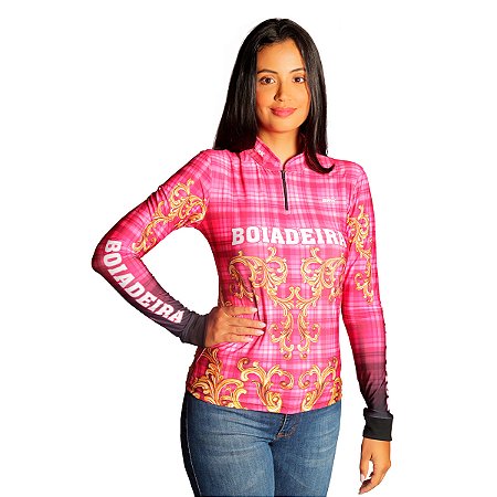 Camisa Country BRK Feminina Boiadeira Rosa com UV50 +