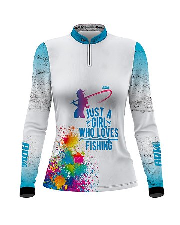 Camisa de Pesca BRK Feminina Azul Girls Love Fishing com UV50 +