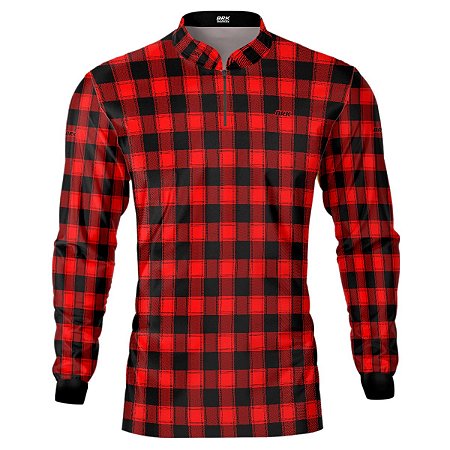 Camisa Country BRK Masculina Xadrez Vermelho com UV50 +