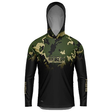 Camisa de Pesca com Capuz BRK Camuflado Verde com UV50 +