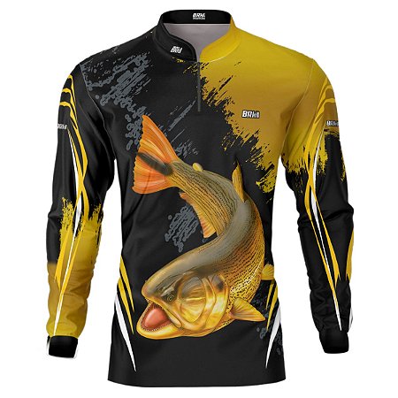 Camisa de Pesca BRK Preto Dourado com UV50 +