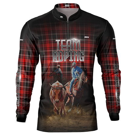 Camisa Country BRK Xadrez Vermelho Team Roping USA com UV50 +