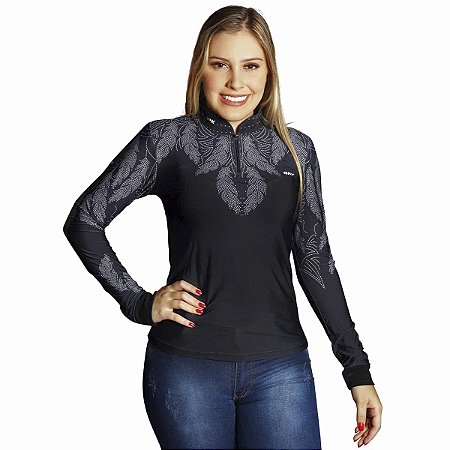 Camisa Country BRK Feminina Boiadeira Penas com UV50 +