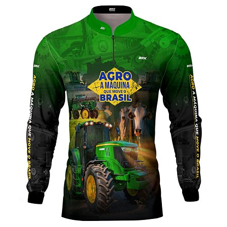 Camisa Agro BRK Verde A Máquina Que Move o Brasil com UV50 +