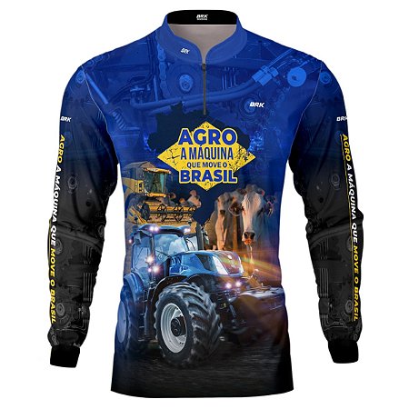 Camisa Agro BRK Azul A Máquina que Move o Brasil com UV50 +