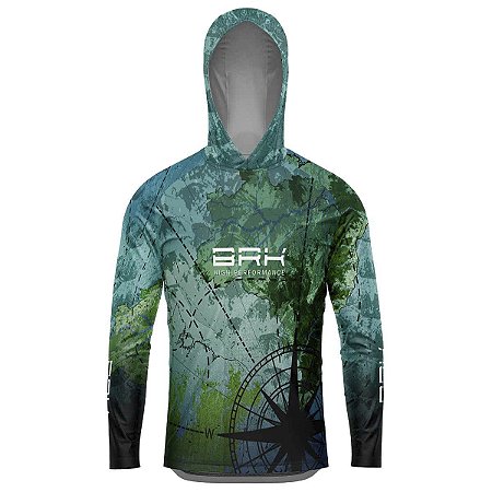 Camisa de Pesca com Capuz BRK Mapa Brasil com UV50 +