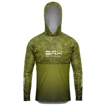 Camisa de Pesca com Capuz BRK Camuflada Verde com UV50 +