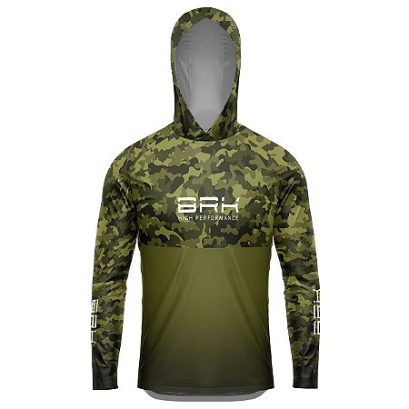 Camisa de Pesca com Capuz BRK Camuflada Verde 3 com UV50 +