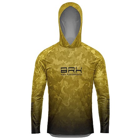 Camisa de Pesca com Capuz BRK Camuflada Amarela com UV50 +