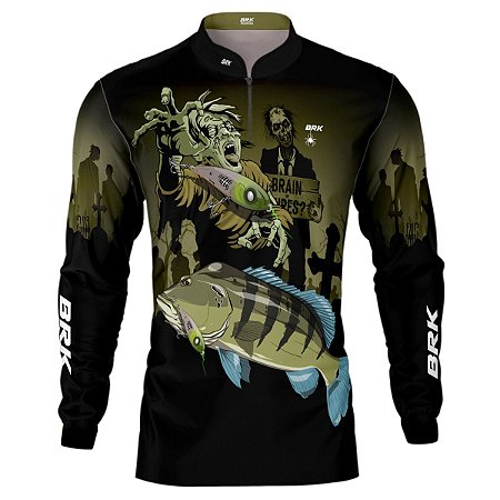 Camisa de Pesca BRK Halloween Tucuna Azul Zumbi com UV50 +