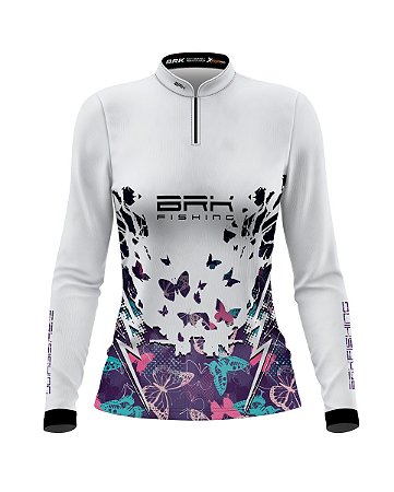 Camisa de Pesca BRK Borboleta Branca com Proteção UV50+