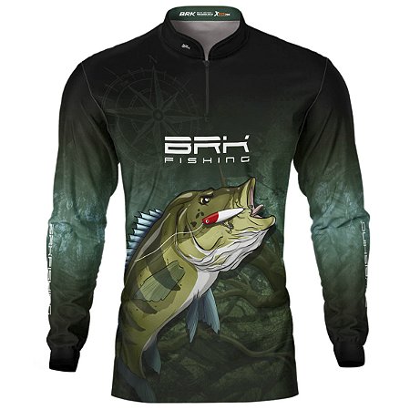 Camisa de Pesca Preto e Verde BRK Tucunaré Azul com UV50+