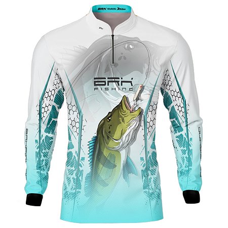 Camisa de Pesca Branca e Azul BRK Tucunaré Azul com UV50+