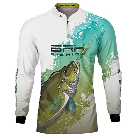 Camisa de Pesca Verde e Branca BRK Tucunaré Azul com UV50+