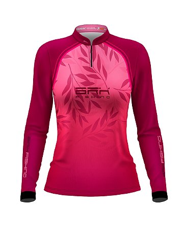 Camisa de Pesca Feminina Rosa BRK Fishing com Folhas UV50+