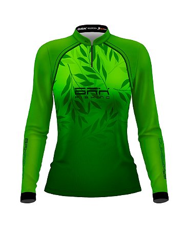 Camisa de Pesca Feminina Verde BRK Fishing Folhas com UV50+