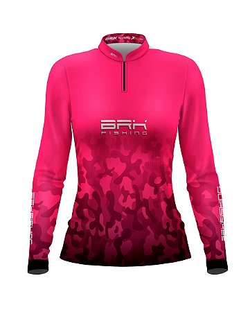 Camisa de Pesca Feminina BRK Rosa Camuflada com Proteção UV50+