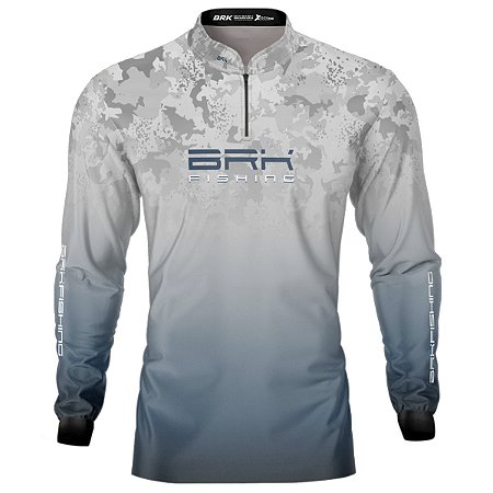 Camisa de Pesca BRK Cinza e Azul Camuflado com Proteção UV50+