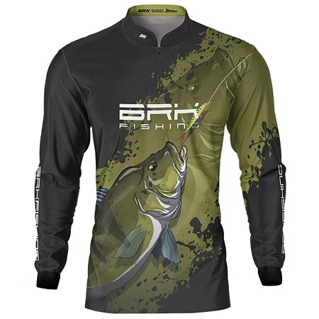 Camisa de Pesca Preto e Musgo BRK Tucunaré Azul com UV50+