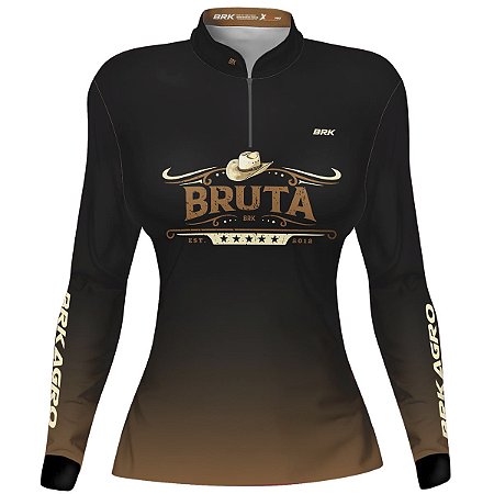 Camisa Agro Feminina Preta BRK Bruta com Proteção UV50+