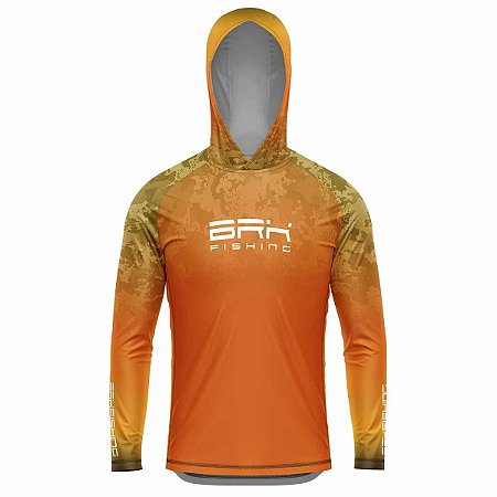 Camisa de Pesca Com Capuz BRK Laranja Camuflado com UV50+