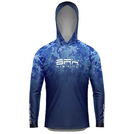 Camisa de Pesca Com Capuz BRK Azul Camuflado com UV50+