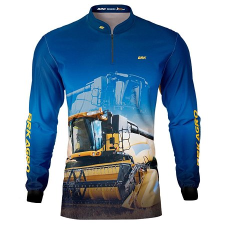 Camisa Agro BRK Azul Colheitadeira com Proteção UV50+