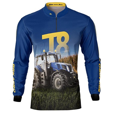 Camisa Agro BRK Trator T8 Azul com Proteção UV50+