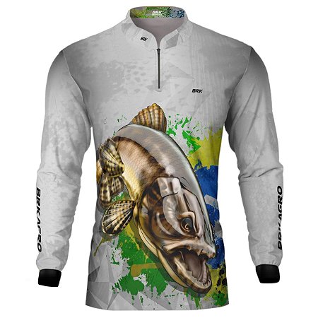 Camisa de Pesca BRK Branca Traíra com Proteção UV50+