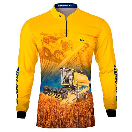 Camisa Agro BRK Colheitadeira New H Amarela Com Proteção UV50 +