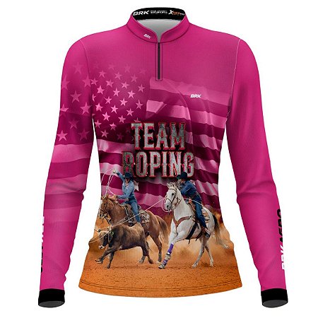 Camisa Agro Feminina BRK Team Roping EUA Rosa UV50+