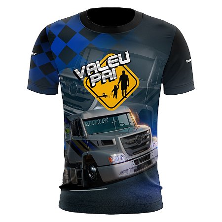 Camiseta Casual Brk Caminhão Valeu Pai com Proteção UV50+