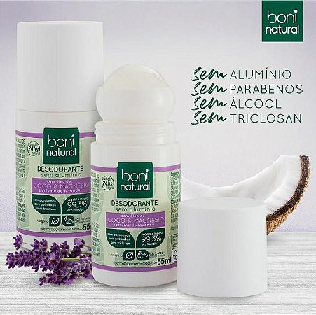 Desodorante sem alumínio Boni Natural Coco & Magnésio com perfume de lavanda
