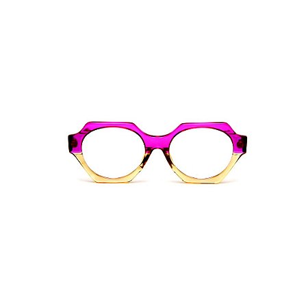 Armação para óculos de Grau Gustavo Eyewear G72 2. Cor: Violeta translúcido e âmbar. Haste violeta.