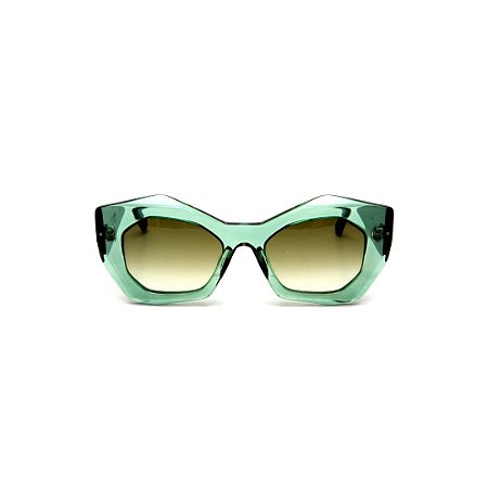 Óculos de Sol Gustavo Eyewear G108 6. Cor: Verde translúcido. Haste preta. Lentes verdes.