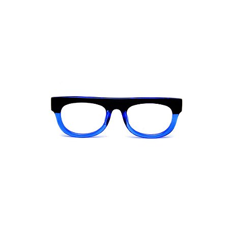 Armação para óculos de Grau Gustavo Eyewear G14 4. Cor: Preto e azul translúcido. Haste preta.