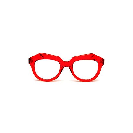 Armação para óculos de Grau Gustavo Eyewear G37 11. Cor: Vermelho translúcido. Haste animal print.