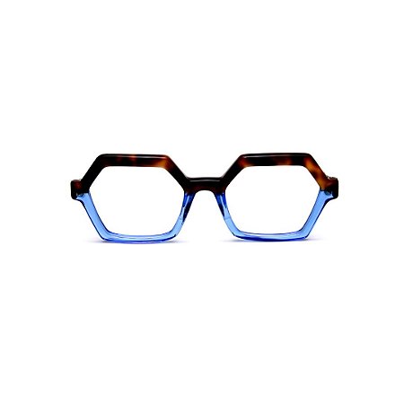 Armação para óculos de Grau Gustavo Eyewear G123 7. Cor: Animal print e azul translúcido. Haste animal print.
