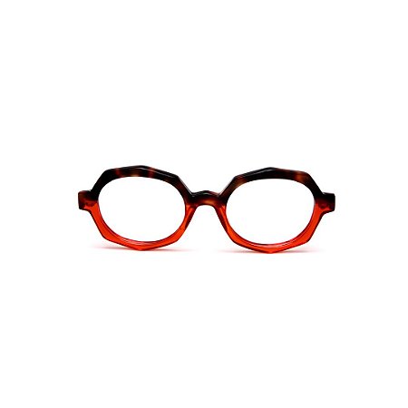 Armação para óculos de Grau Gustavo Eyewear G121 6. Cor: Animal print e vermelho translúcido. Haste vermelha.
